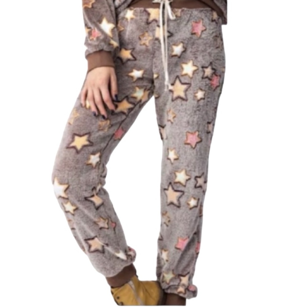 Easel Plush Soft Fleece Loungewear Joggers Star Pattern Size Small